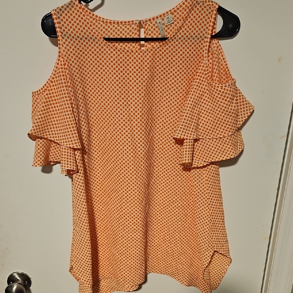 Orange Ruffle Sleeve Women's Top